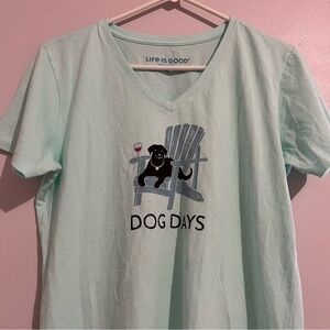 Life Is Good Light Green Crusher Tee v neck dog 100% cotton women’s size medium